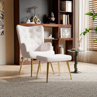 Anajqaqia Scandinavian Wing Chair, Armchair with Stool, Lambswool Chair with Stirrups, Armchair for Living Room, White