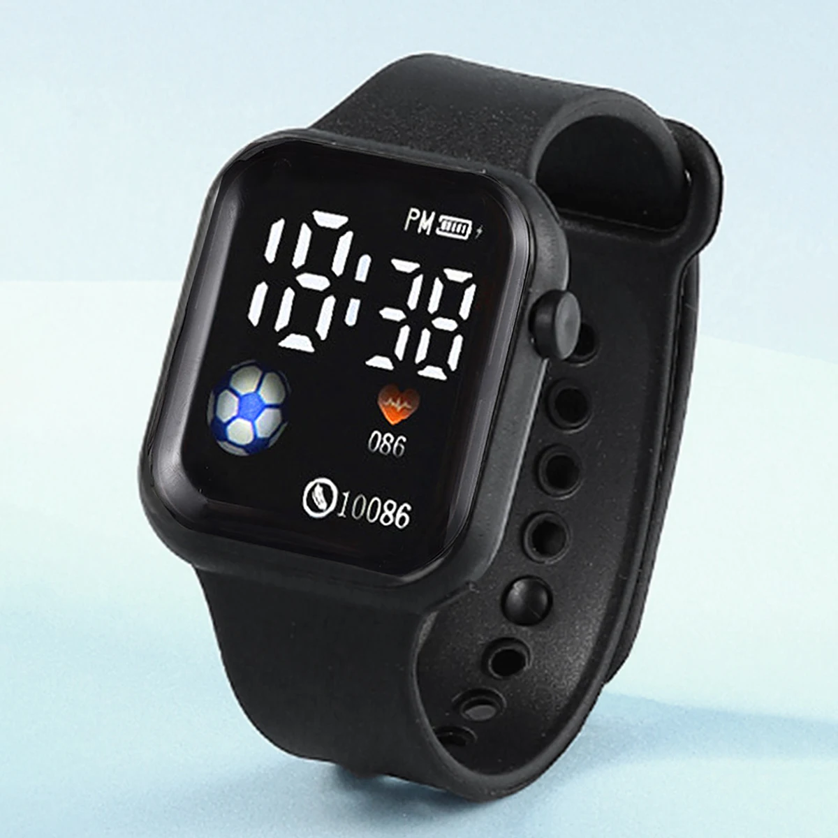2-Piece Set, Boys' Cartoon Football Pattern Electronic Watch with Football Bracelet Set, Silicone Strap, Digital Display, Stylish and Simple, Versatile for Everyday Use, Great Gift for Back-To-School Season, Graduation Season, Birthdays, New Year, Christmas, and Other Holidays. view 2