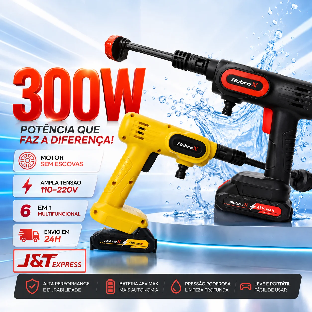 rubrox-300w-48vf-6in1ポータブル洗浄機-ブラシレスモーター-バイボルト-車の洗浄や庭の手入れに
