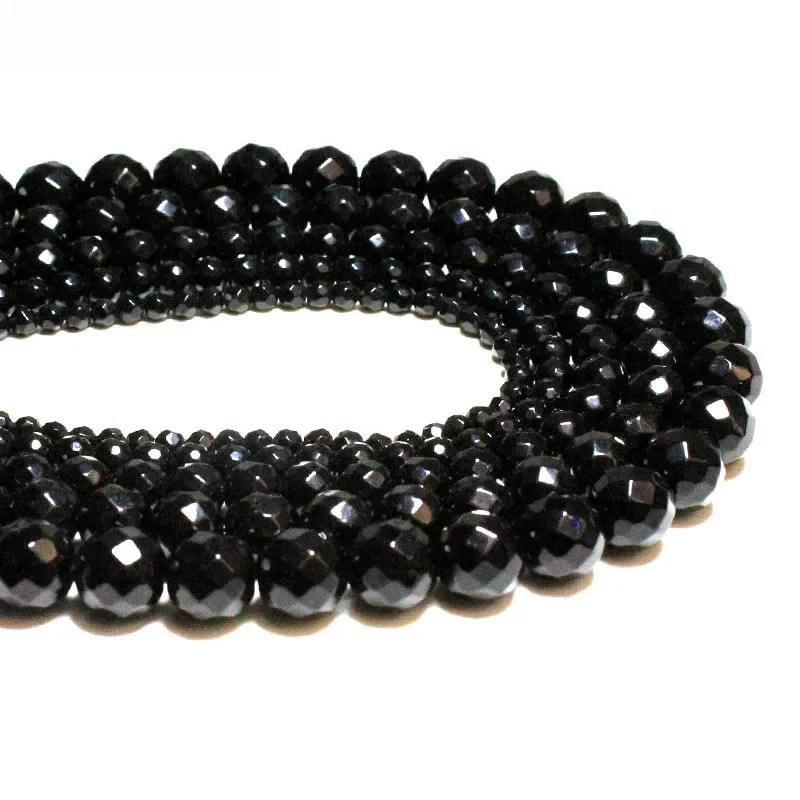 Groothandel Facet Zwarte Onyx Kralen Natuursteen Kralen voor Sieraden Maken Armband DIY Materiaal 4/6/8/10/12 Mm Strand 15'' - afbeelding 2