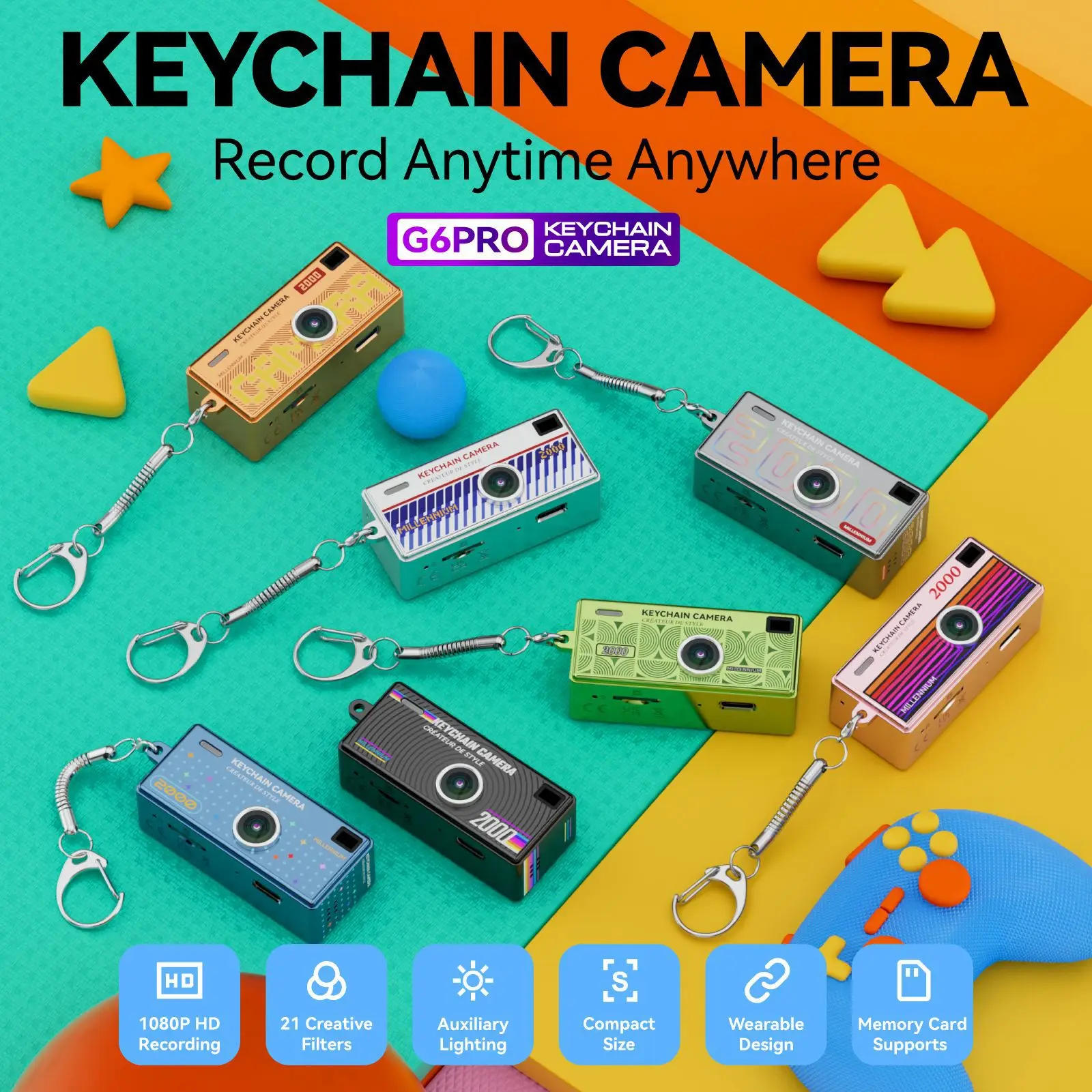 1Pc Portable Mini Thumb Camera Keychain Camcorder 1080p Video Recorder with Memory Card Support and Built-in Flash for Events