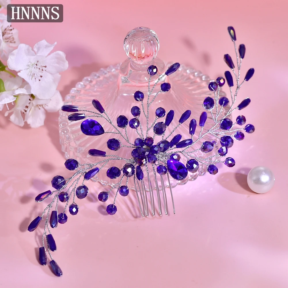 

HNNNS Gentle Hair Comb Clips Blue Rhinestone Side Comb Hair Hoop Popular Hair Pins Bride Hair Vine Accessories A272