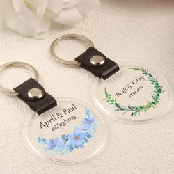 1pcs/10pcs Personalized Wedding Printing Name and Date Keychain PU And Acrylic Key Chain Giving Favors | Party Gifts To Guests