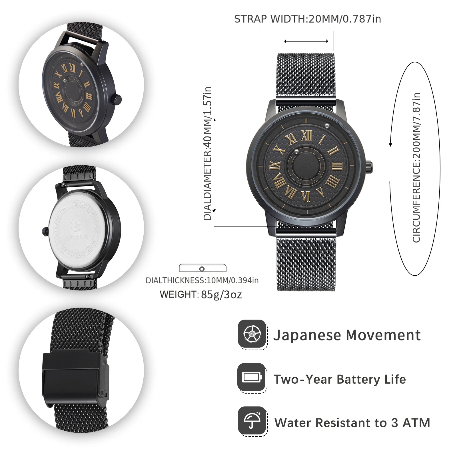 EUTOUR Reloj magnético para hombre, reloj analógico de cuarzo japonés, reloj para mujer, banda original, correa de acero inoxidable de 40 mm