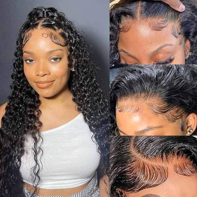 180 Density Deep Wave 13x6 13x4 Lace Front Human Hair Wigs For Women 34 Inch Water Curly Lace Wig Pre Plucked With Baby Hair