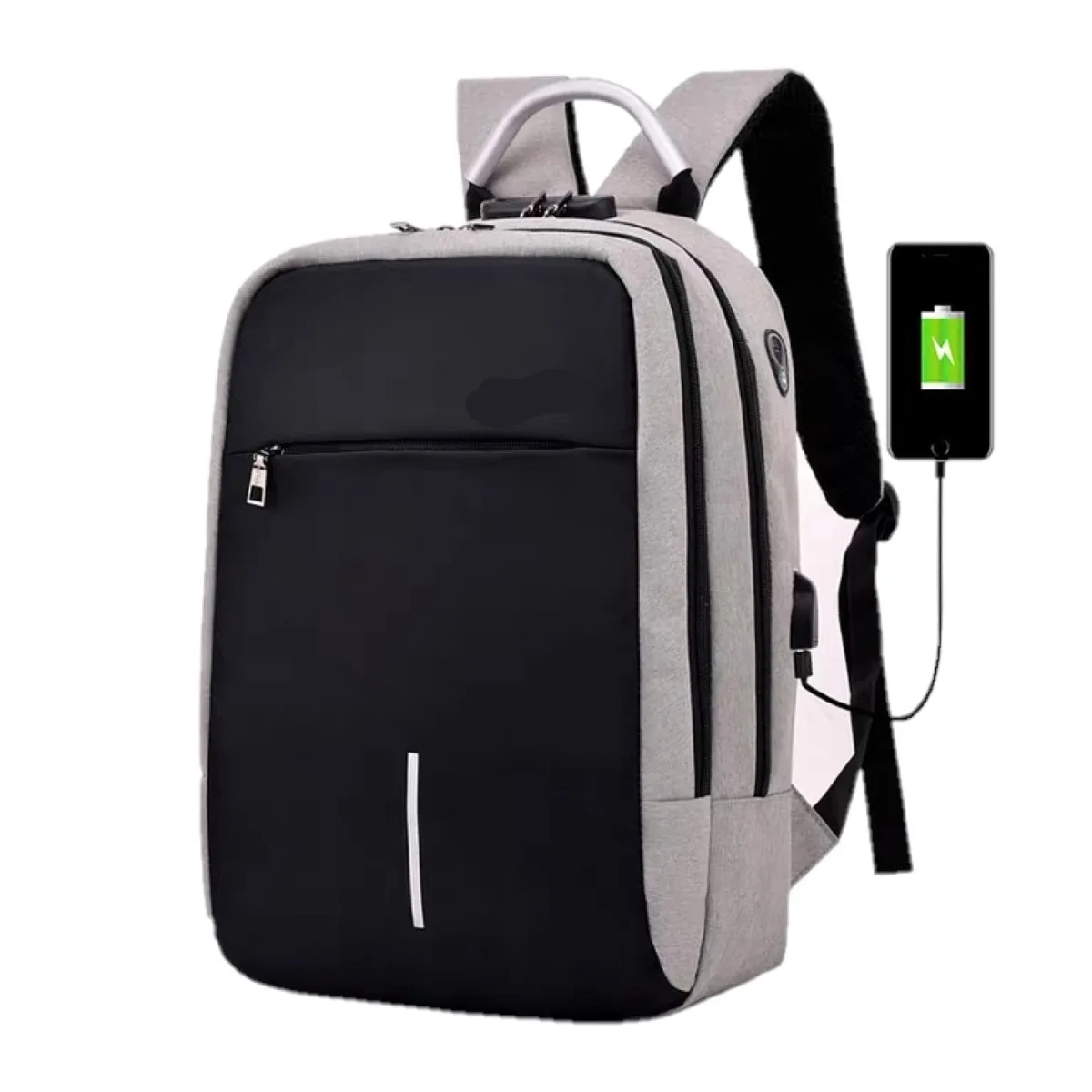 Casual Anti-Theft Backpack USB Charging School with Lock for Laptop 15.6 Plugs Padlock t # 1809