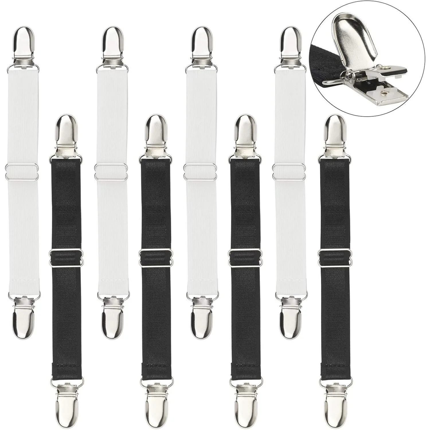 8 Stück Verstellbare Bettlakenhalterungen, Elastische Lakenbänder mit Clips, Sofakissen-Matratzenauflagen-Abdeckungshalter, Eckclips