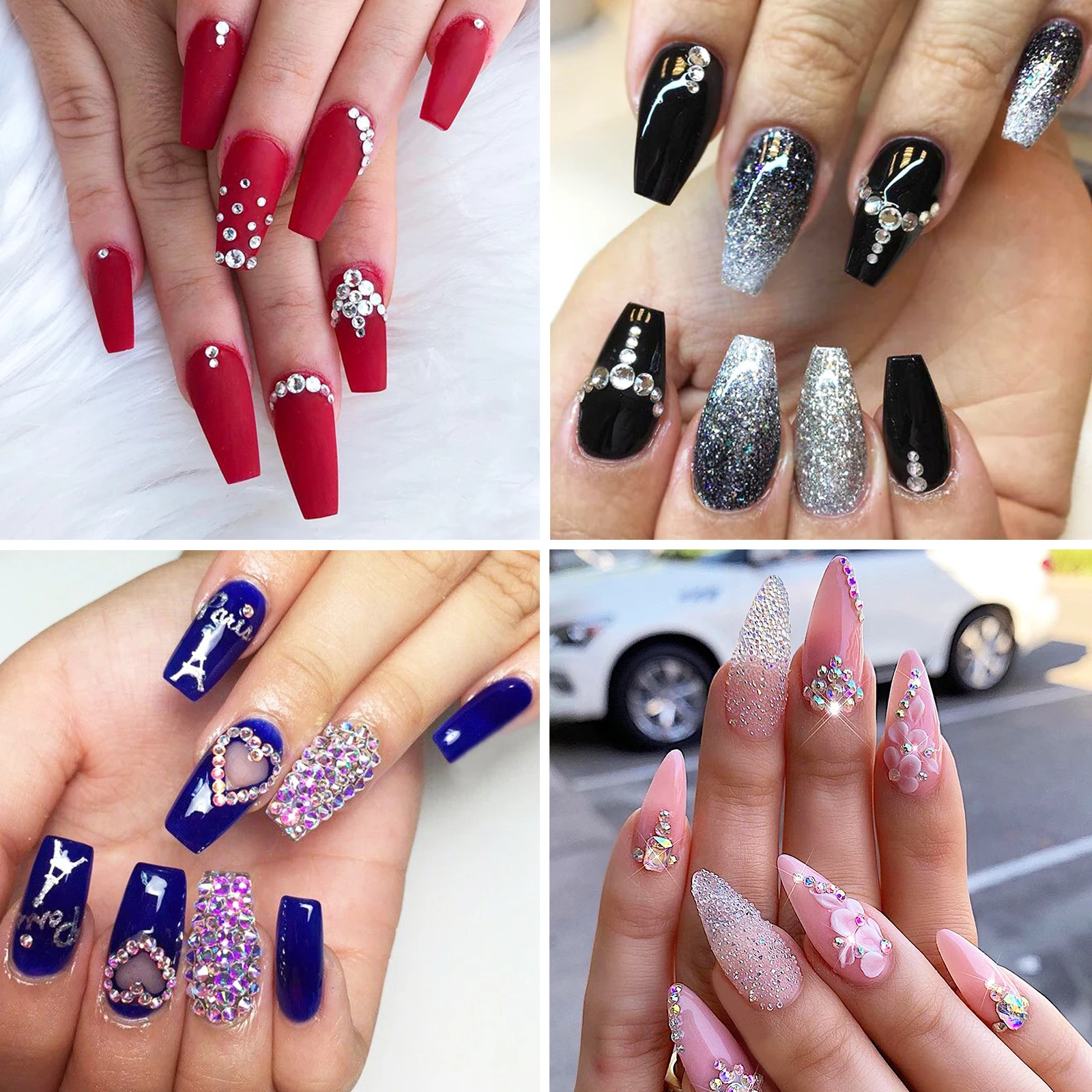 Strass mélangés pour ongles, breloques de luxe, paillettes, bijoux en cristal, gemmes, nail art, décoration, manucure, toutes les couleurs