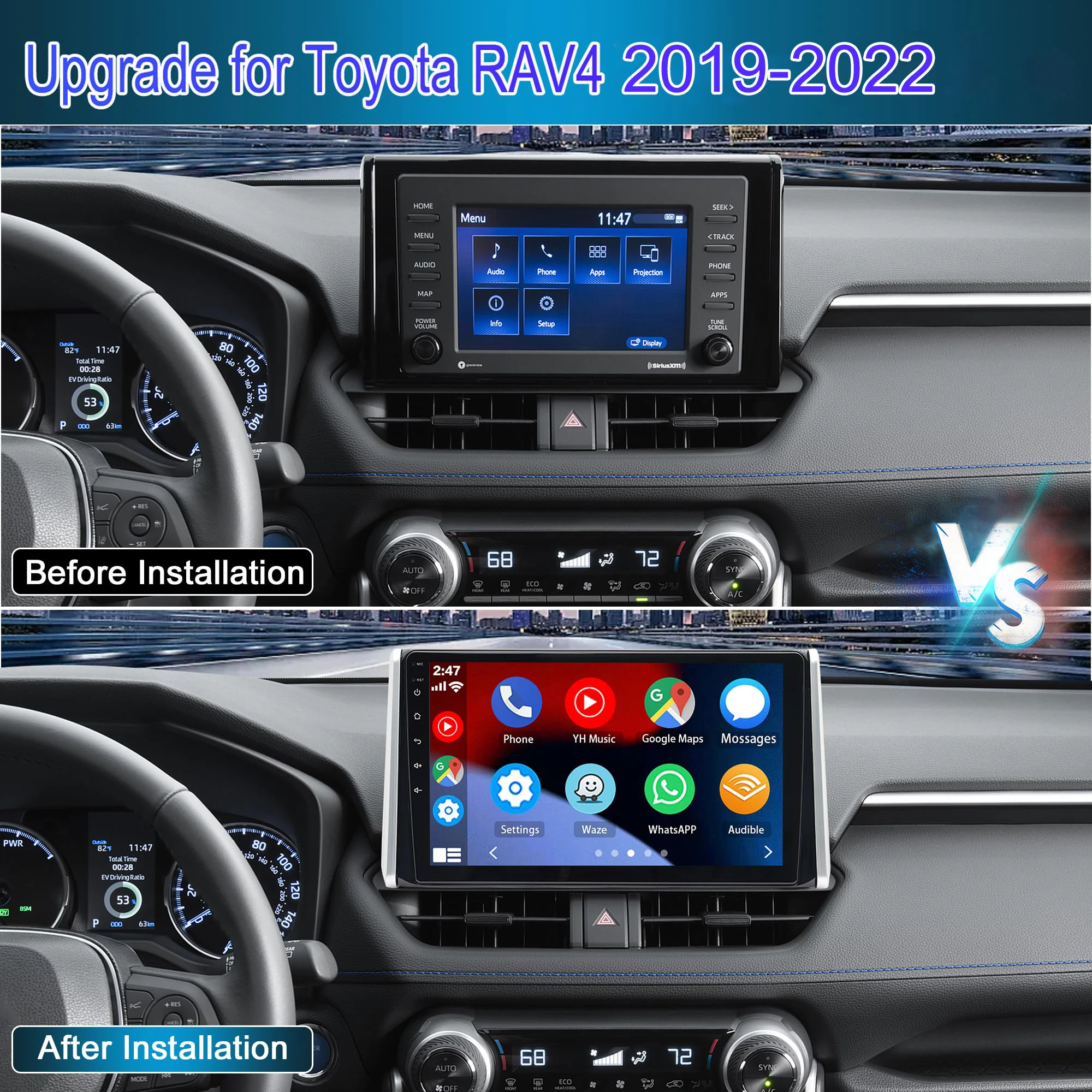 4+64G Android 13 Car Stereo Radio for Toyota RAV4 2019 2020 2021 2022, 10.1