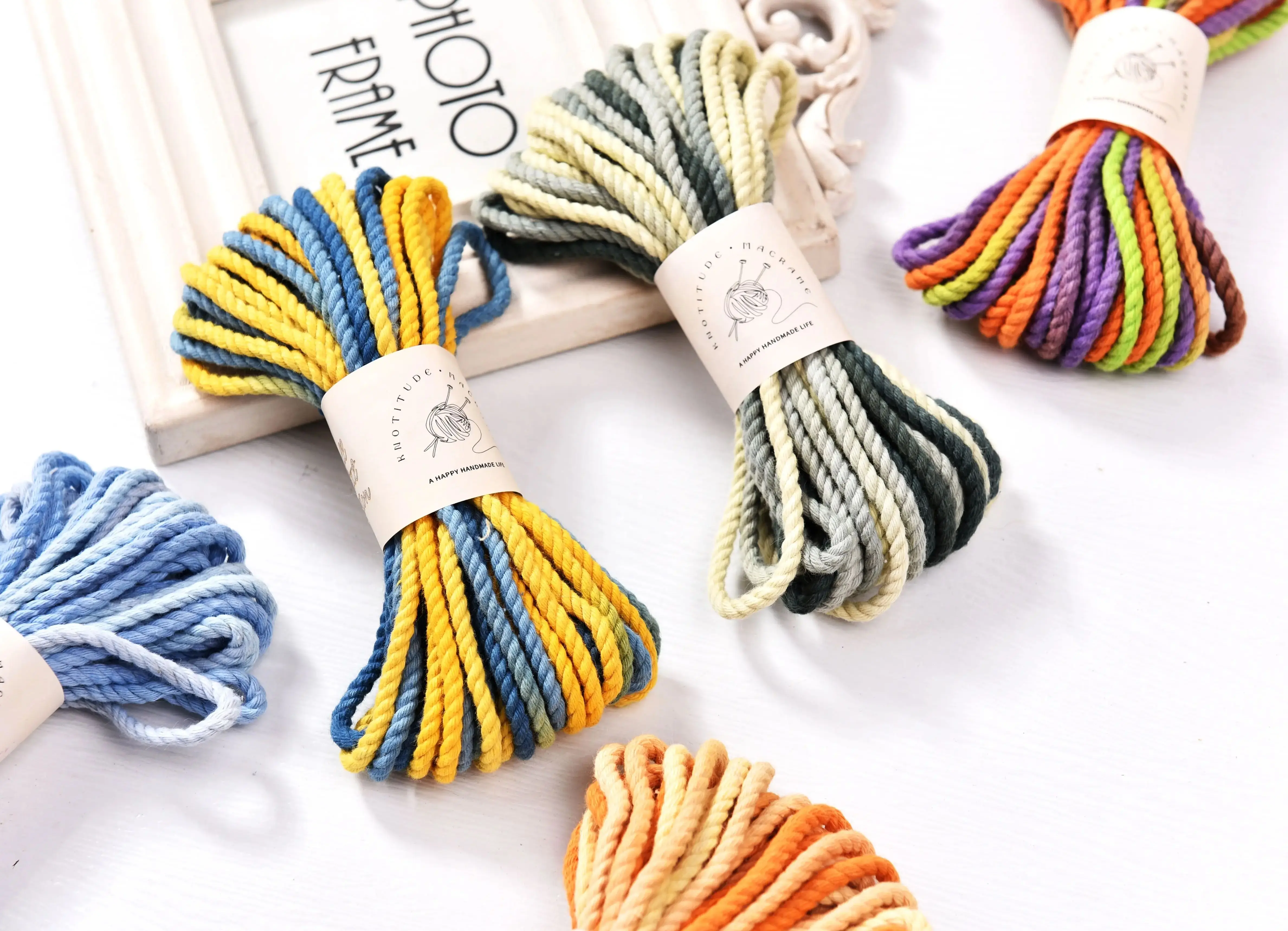 Mini 3MM Variegated Macrame Cotton Cord 3 strand cotton cord 10meters a bundle for Wall hanging decoration & Doorbell Making