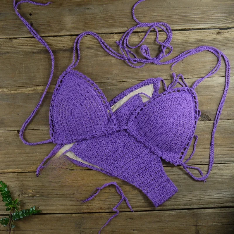 Wiązane po stronie słońca szydełkowe 100% akrylowe bikini Boho, ręcznie robione na szydełku damskie zestawy bikini, nowe w pasujących zestawach, bikini 2024 kobieta — zdjęcie 2