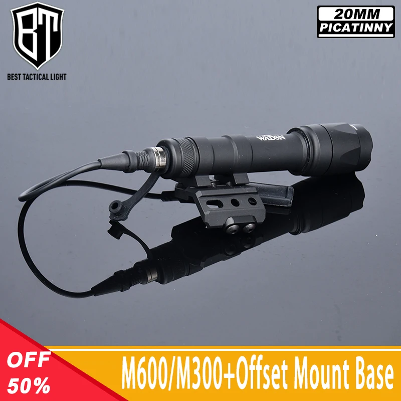 WADSN M300 M600 Tactical Flashlight White Light Offset Mount Hunting Weapon Lamp Base Airsoft Accessory Fit 20mm Picatinny Rail