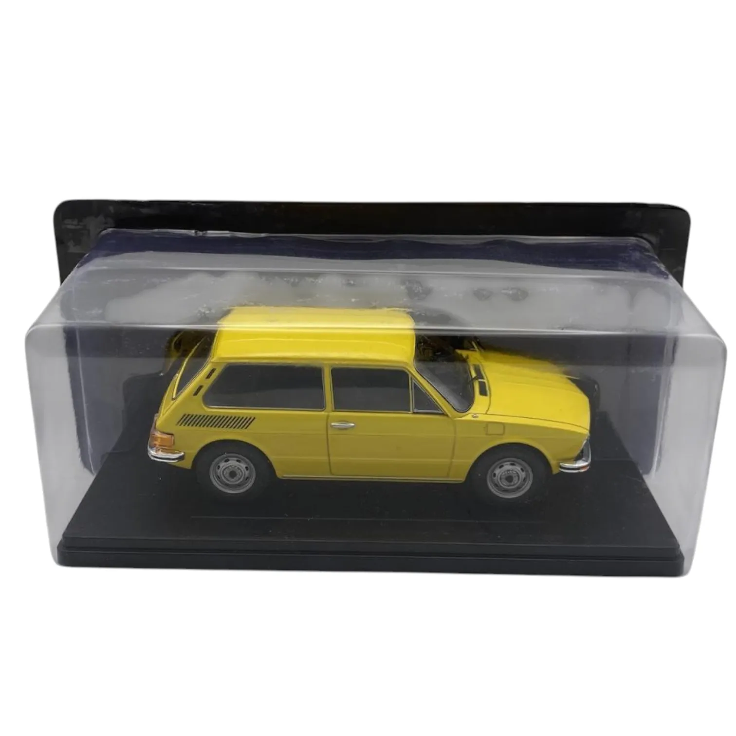 Salvat, Voiture allemande classique Brasilia 1974 Jaune, Miniature moulée sous pression, Échelle 1:24, Collection Salvat Collection de nos voitures bien-aimées sans Facículo, Emballage blister, Peut être froissé, Base
