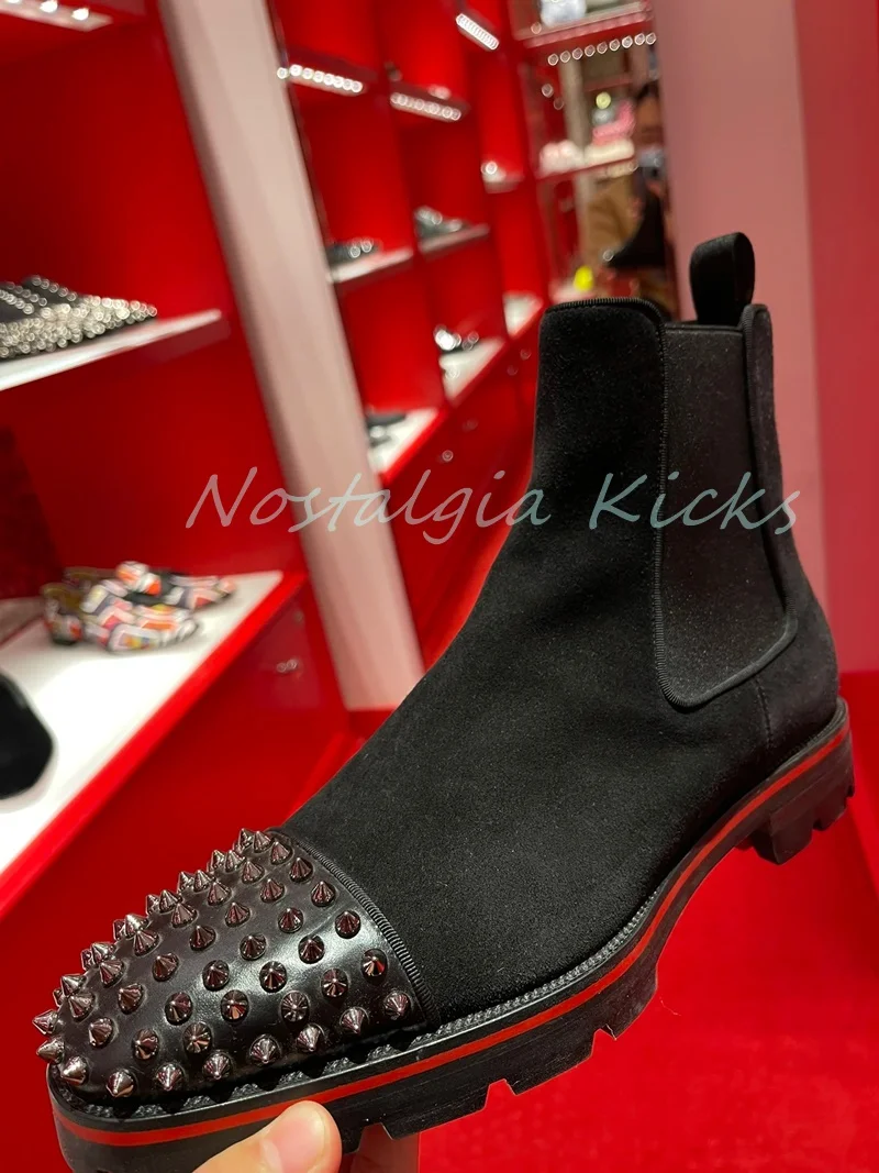 Fashion Winter Studded Toe Wool Chelsea Boots Brown Leather White Shearling Ankle Boots for Men Anti Slip Warm Snow Boots - Image 5