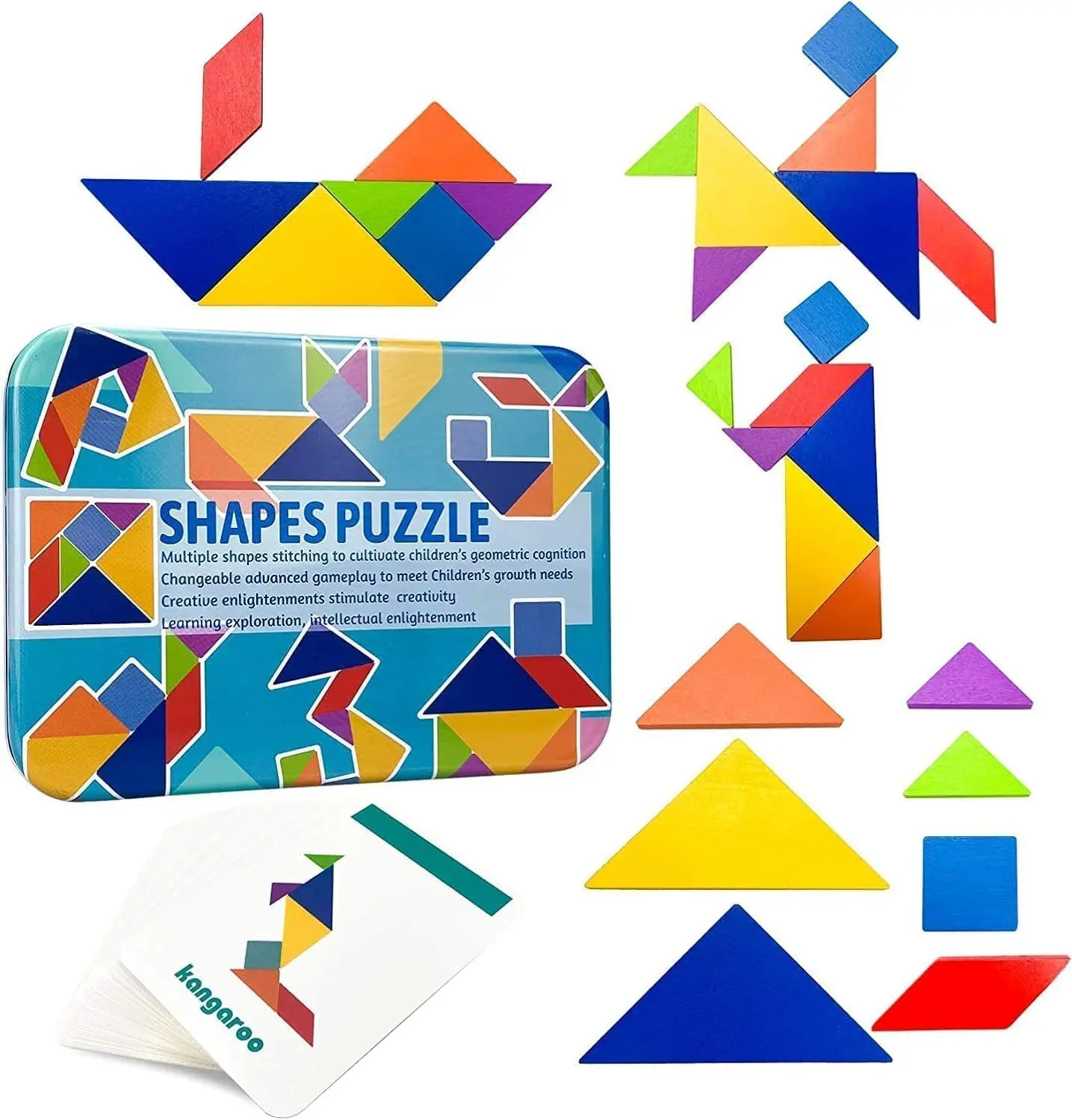 Early Development Tangram Pattern Puzzles Colorful Tangram Sorting Stacking Games 60 Design Cards with 120 Pattern Jigsaw Puzzle