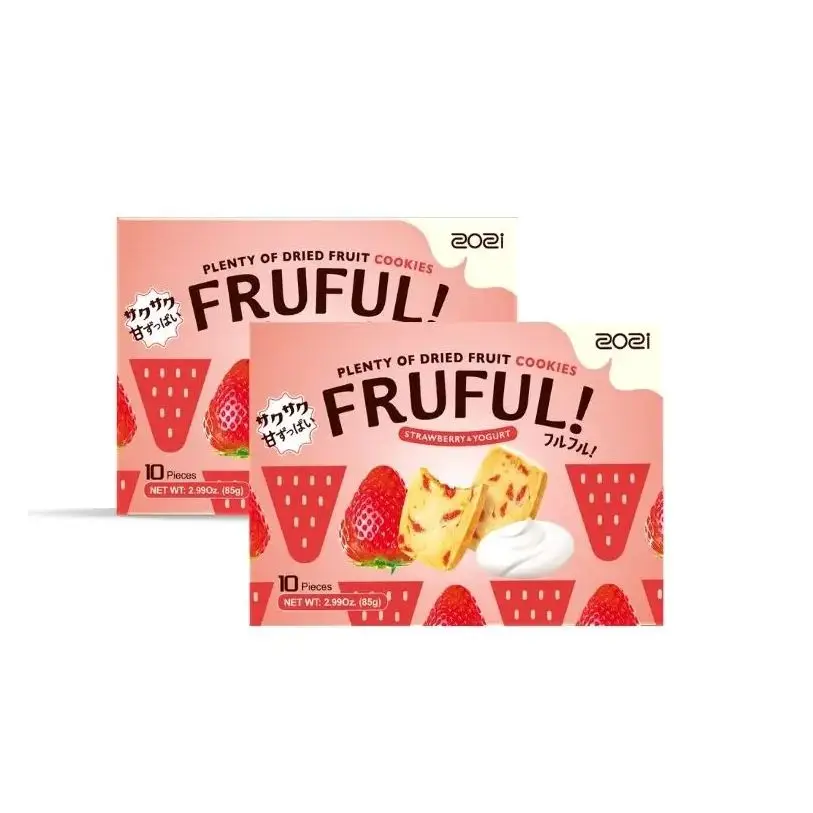 Zozi Zhuo Zi-Grãos de Frutas Reais, Biscoitos, Morango, Sabor Iogurte, Adicionar 0 Ácido Gordo Trans, Sabor Leite, Rico, Fácil de Transportar, 2 Boxed, 85g, 10 Peças