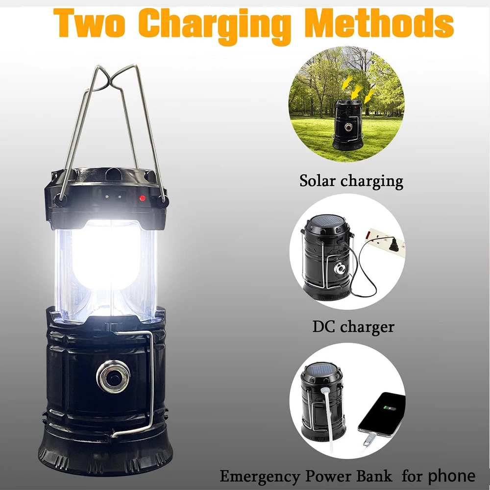 Solar Camping Lantern Collapsible LED Solar USB Rechargeable Lantern Flashlight Emergency Hanging Lights for Outdoor Camping