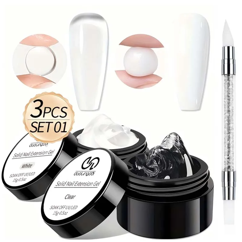 

3pcs/Set Solid Builder Gel for Nails, White， Pink， Nude， Clear Hard Gel for Nails 3D Sculpting Gel Non-Sticky Hand Carving Gel
