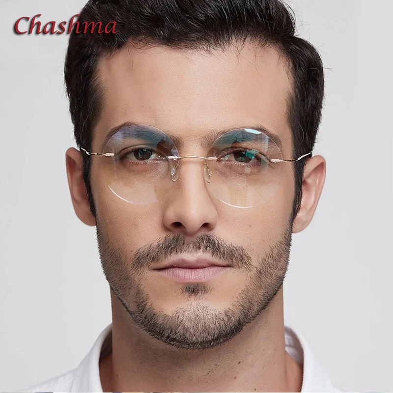 

Chashma Round Titanium Rimless Eyeglasses Ultra Light Myopia Vintage Glasses Optical Frame for Male and Women