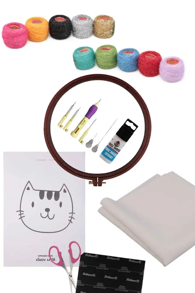 Ponsnaald Borduurstarter Kit, Borduurgaren Gereedschappen DIY, Kruissteek, Katoen, Etuval Gardenia Borduurstof Stuk Voorbeeldsjabloon, Schaar, Stukken Carbonpapier, Schroefpoelie