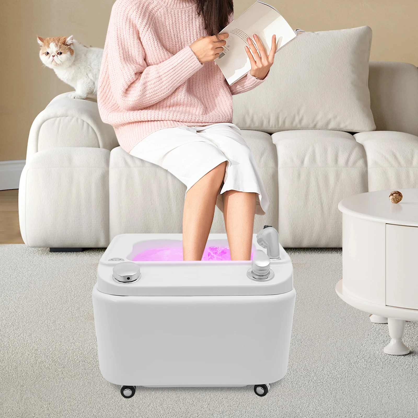 

Ванна для ног Салон красоты Акриловый массаж Серфинг Свет Спа Ванна для ног Чаша для терапии ног с 4 универсальными колесами 2 режима выхода для дома