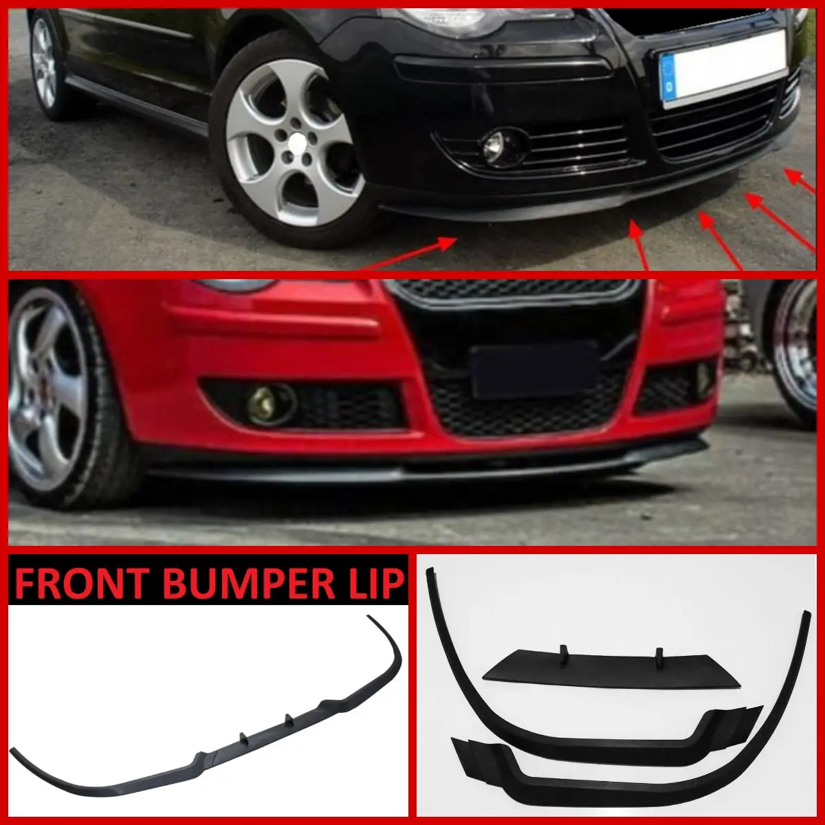 For VW Volkswagen Polo 9N CUPRA R FRONT SPOILER BUMPER LIP Euro Spoiler Lip Universal 3 pcs Body Kit Splitter Car Accessories