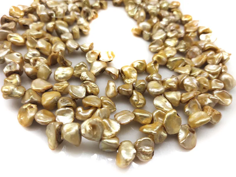 16 inches 8-10mm Yellow Gold Side Drilled Natural Keshi Pearls Loose Strand