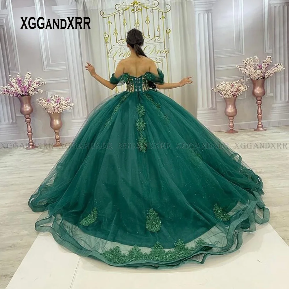 Темно-зеленые платья Quinceanera по индивидуальному заказу, 2024, бальное платье с открытыми плечами, платье принцессы Sweet 16, Vestidos De 15 Anos, гала-концерт на день рождения