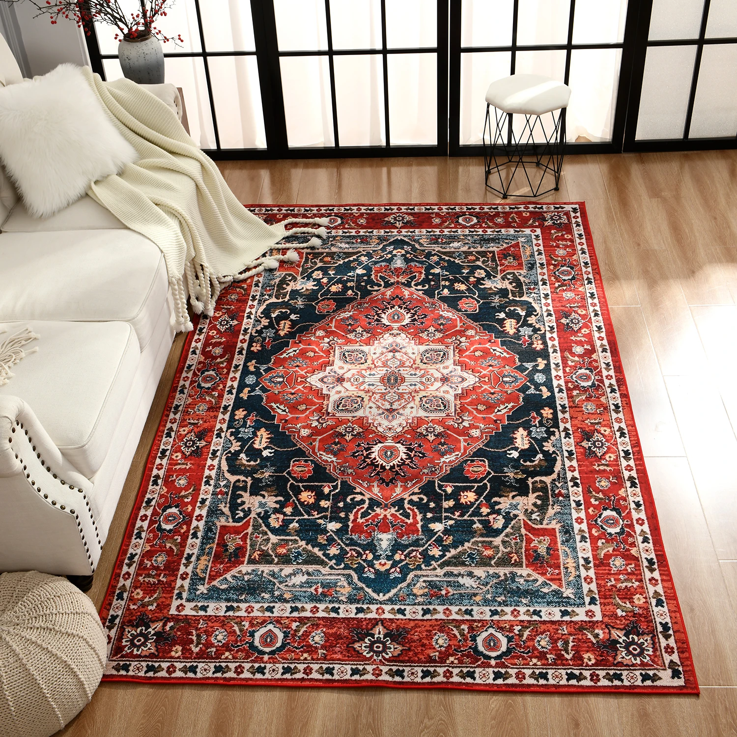 Retro Ethnic Carpets Turkish Persian Rug for Living Room Bedside Bedroom Vintage Floor Mat Entrance Doormat Carpet Large Rug