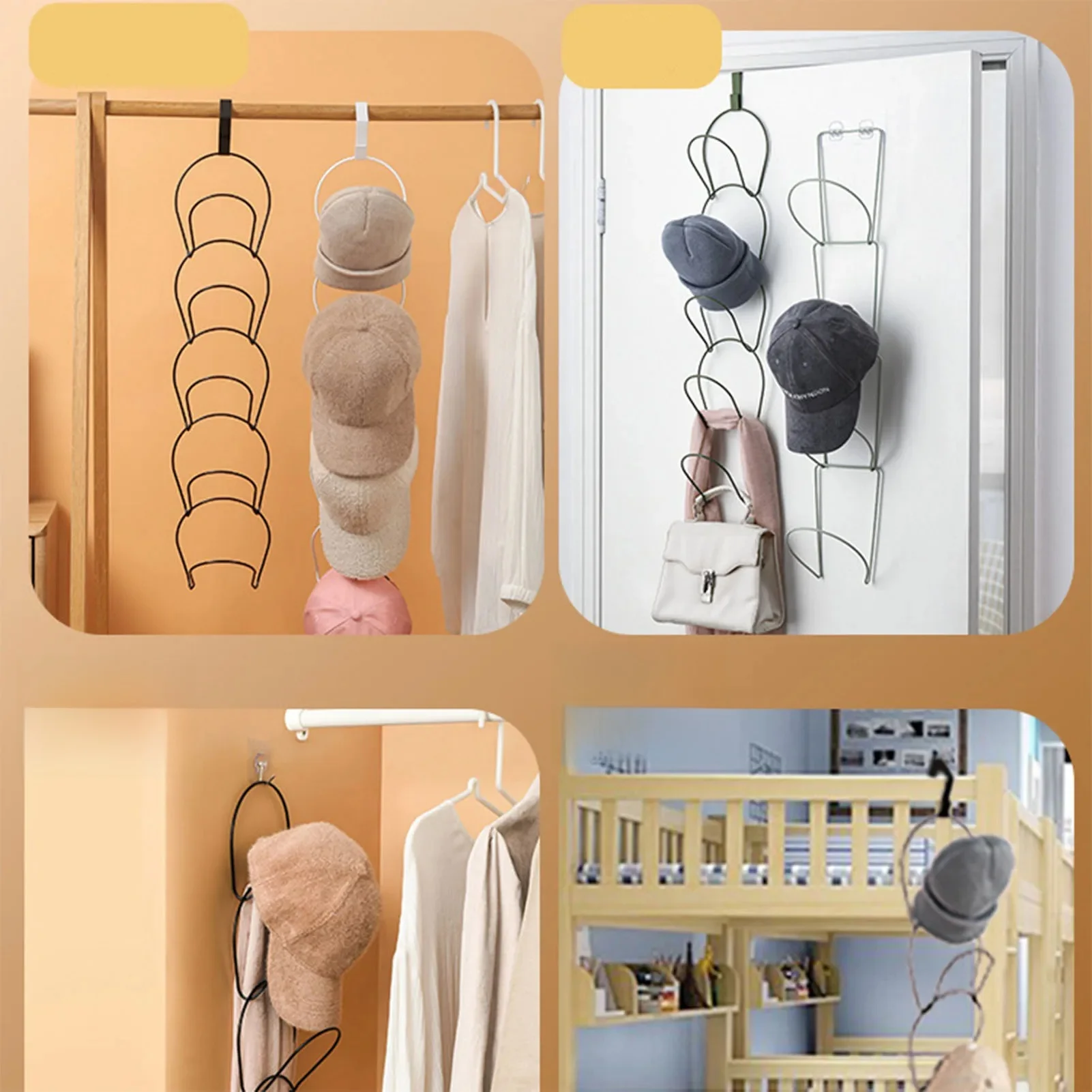 5Pcs Hat Rack Iron Punching Free Multi Layer Multifunctional Space Saving Hat Hanger Holder