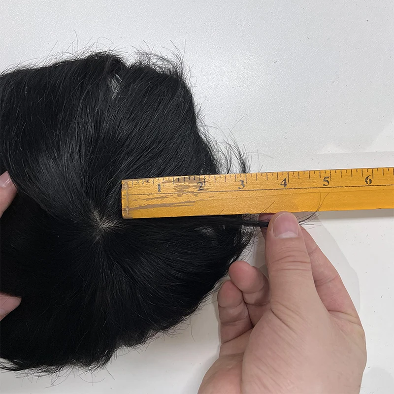 Rambut puncak pria 4 inci Wig Topper pria pendek hitam alami rambut manusia asli sepenuhnya buatan mesin puncak rambut pria untuk pakaian sehari-hari