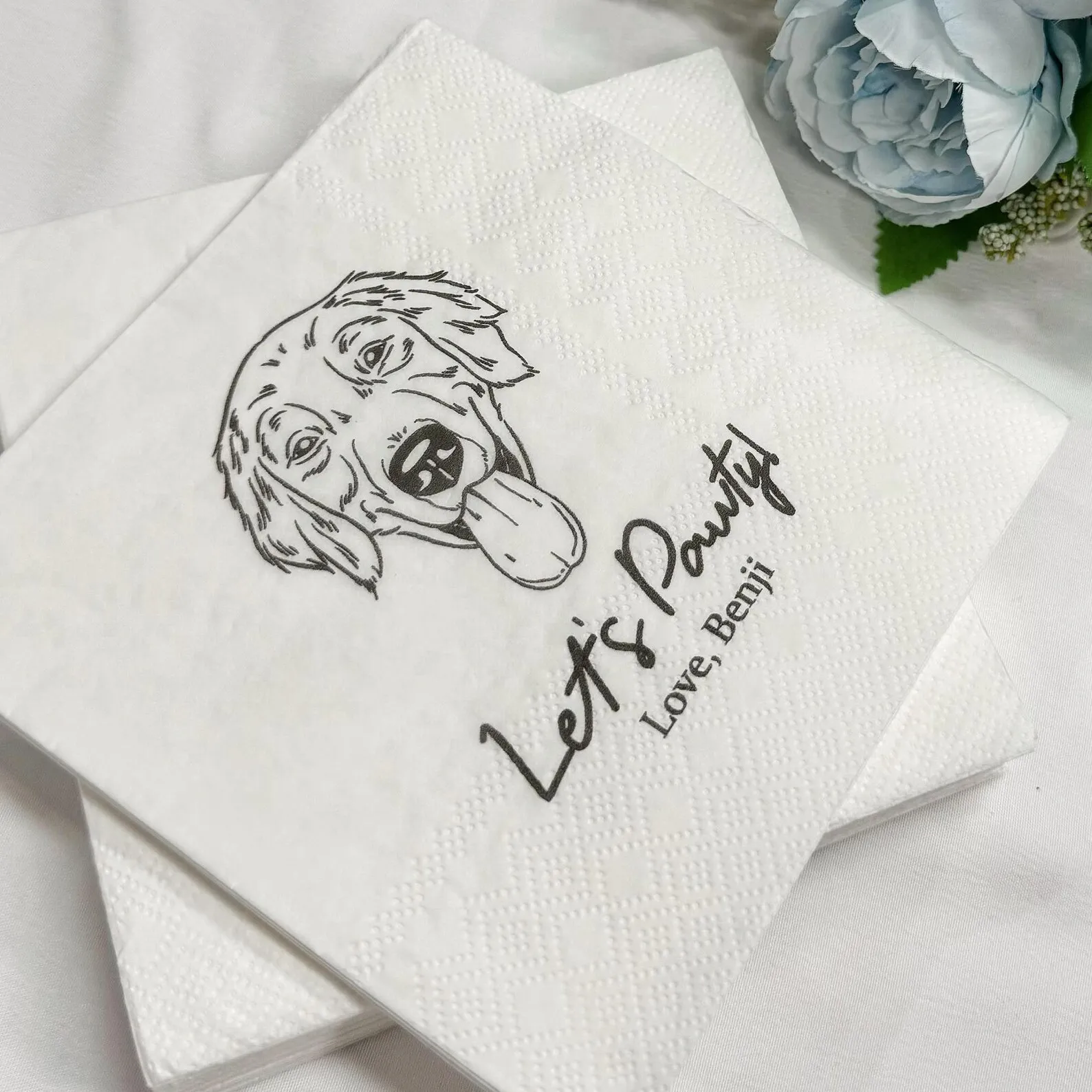 50pcs Custom Pet Portrait Wedding Napkins, Personalized Cocktail Napkins