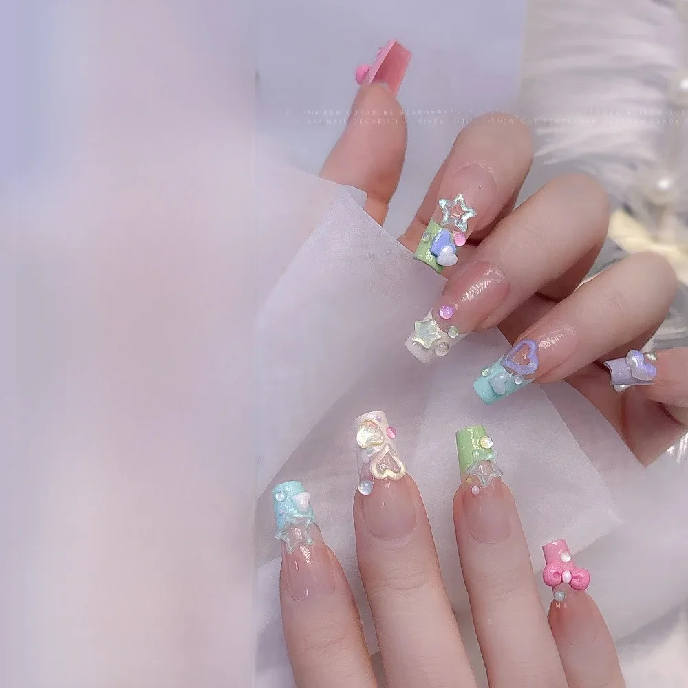 Mélange de breloques pour ongles Kawaii, résine transparente Dopamine 3D, étoile colorée creuse, cœur, accessoires pour Nail Art, pièces de décoration pour ongles, 50 pièces
