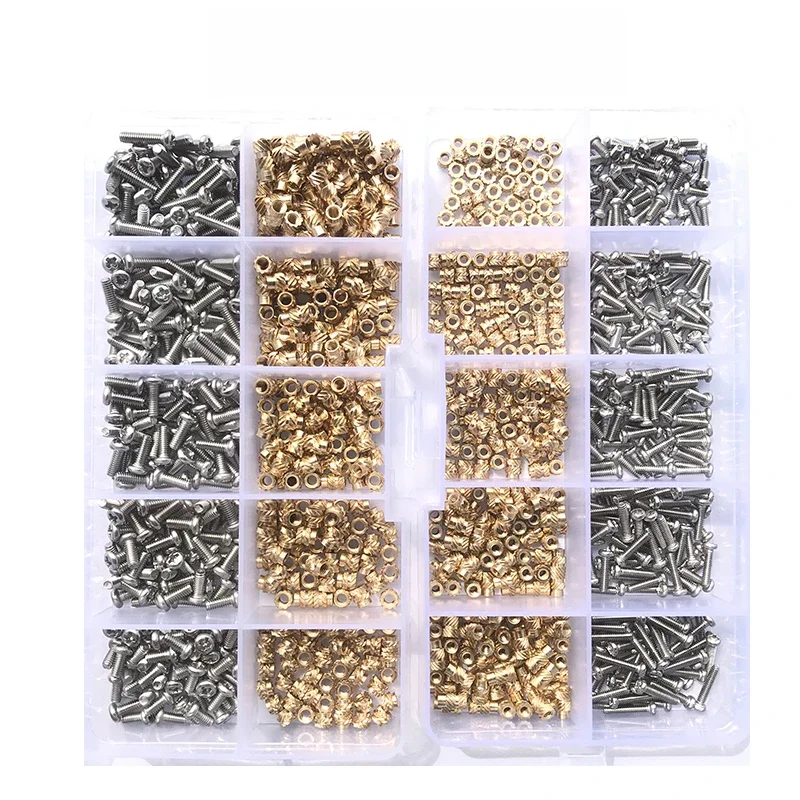 Messing-Einsatzmutter und Schrauben-Sortiment-Set, 260–500 Stück, M2, M3, M4, Hot-Melt-Einsatz, Rändelmutter, Injektions-Einbettungsmutter für 3D-Drucker