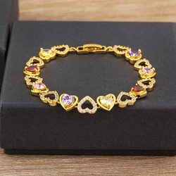Nidin Classic New Design Love Heart Shape Hollow Design Fine Chain Bracelets For Women Pave White/Colorful Zircon Jewelry Gifts