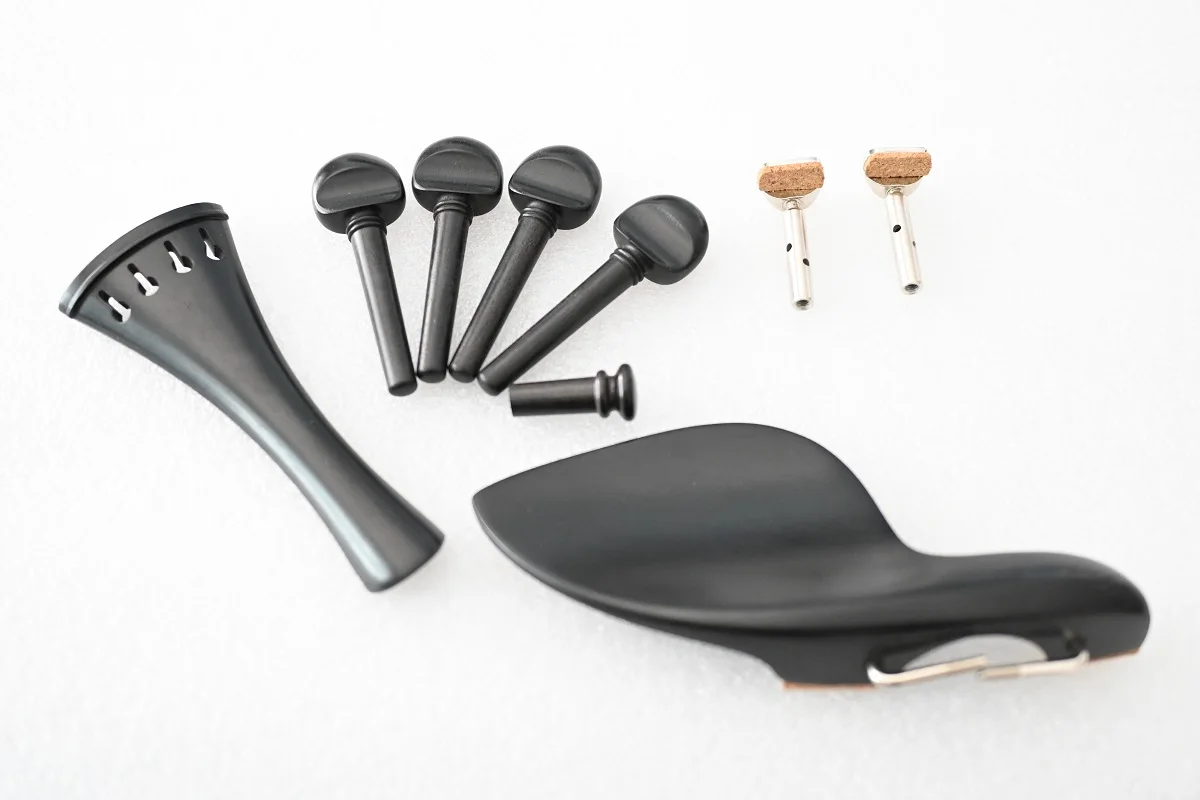 High Quality Ebony  4/4 Violin Set Chinrest, Tailpiece, Tuning Pegs, and Endpin Fiddle Ebony Violin Accessories