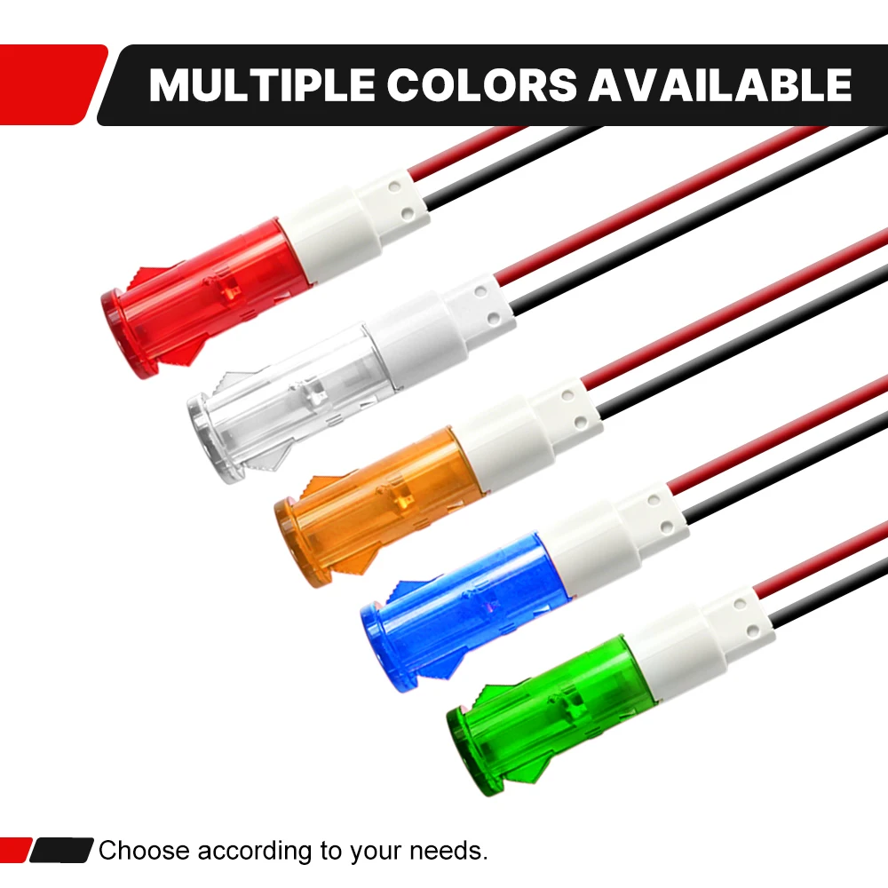 FILN 3 Stück 10mm Kunststoff-Einbau-LED-Anzeigeleuchte 12V 24V 110V 220V Vorverdrahtete Signal-Pilotlampe für Auto Boot LKW Marine – Detail 5
