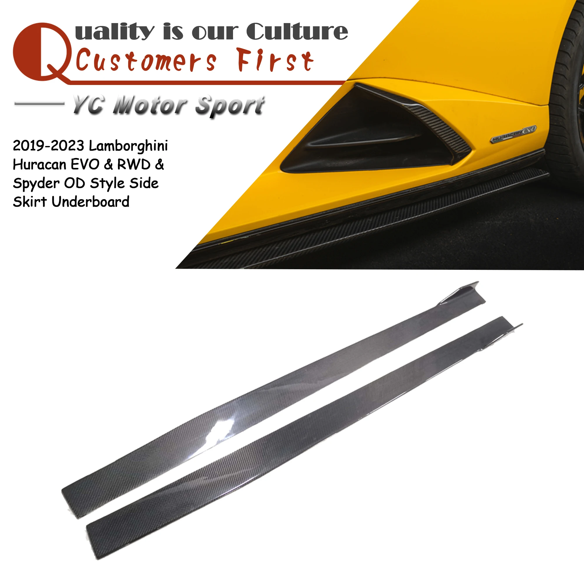 Car Accessories Dry Carbon Fiber OD Style Side Skirt Underboard Fit For 2019-2023 Huracan EVO & RWD & Spyder