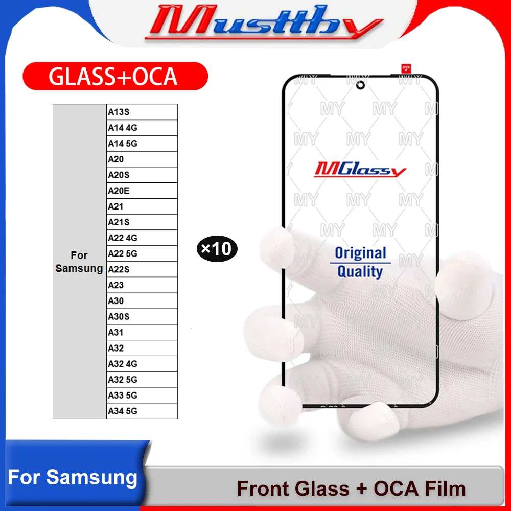 Musttby 10pc Screen Panel Front Glass With OCA Replacement For Samsung Galaxy A34 A33 A32 A31 A13S A137 A145 A146 A14 4G 5G