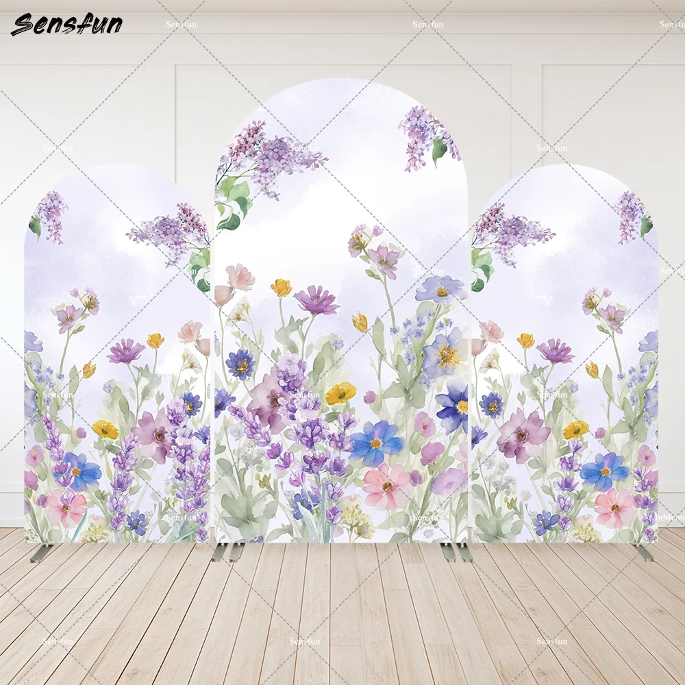 

Purple Watercolor Wildflower Spring Background for Wedding Party Decoration Girls Birthday Party Arch Cover Backdrop Wall
