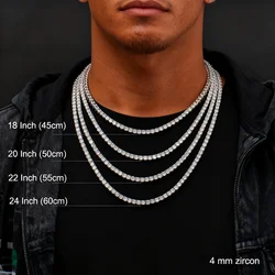 YLMyself 925 Sterling Silver Tennis Chain Necklace 2mm/3mm/4mm Sparkly Zircon 16-24 Inch HipHop Pave Fine Jewelry Real Silver