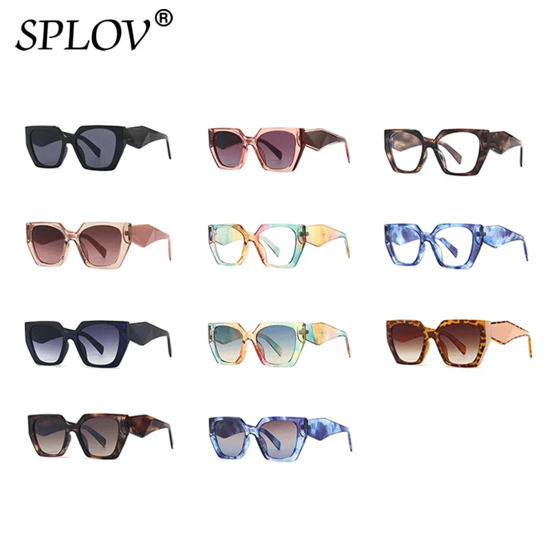 Retro Polygon Cat Eye Sunglasses Women Brand Designer Fashion Gradient Shades Leopard Colorful Clear Sun Glasses Ladies UV400