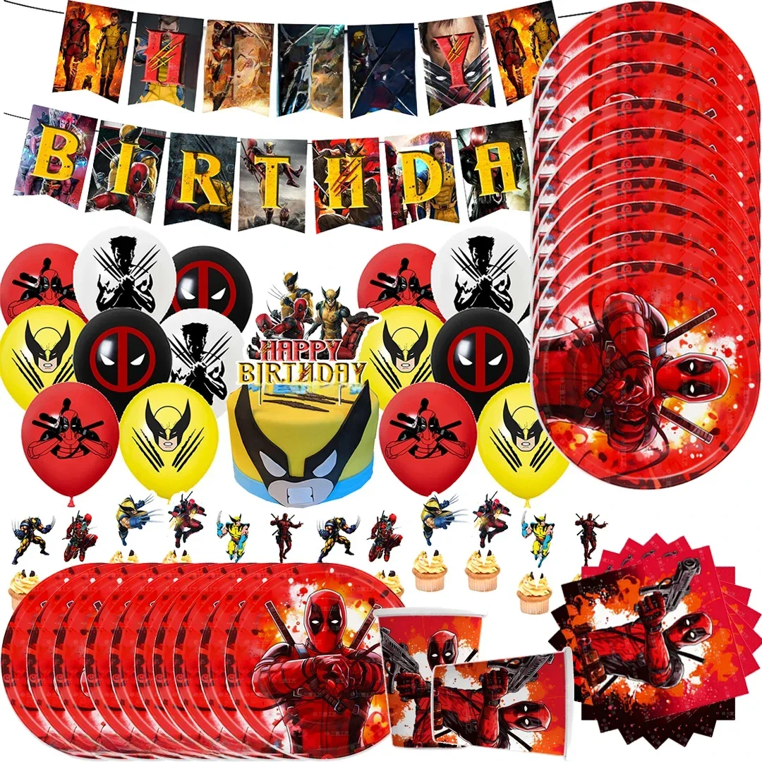 Film chaud série Deadpool et Wolverine bannière de fête d'anniversaire décoration de gâteau drapeau suspendu ensemble de ballons Deadpool décoration d'anniversaire