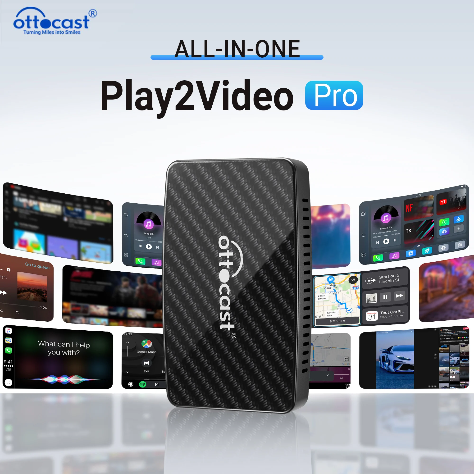 

OTTOCAST New Play2Video Pro Wireless CarPlay Android Auto USB Video Adapter for NetFlix for Wired CarPlay Car Accessories