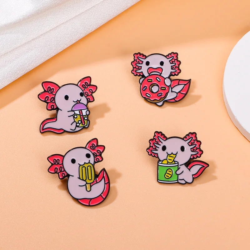 Creative Cartoon Cute Animal Enamel Brooch Pink Giant Salamander Lapel Pin Badge Backpack Clothing Hat Accessories