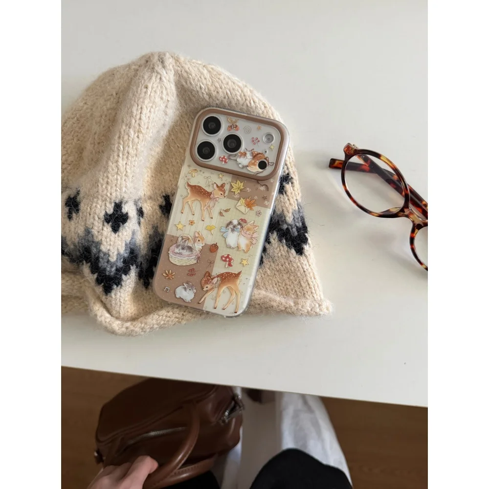 

Autumn watercolor Cure Bunny and Fawn mobile case, suitable for iPhone 14/15/16/17 Pro Max, Cure new shockproof protective case