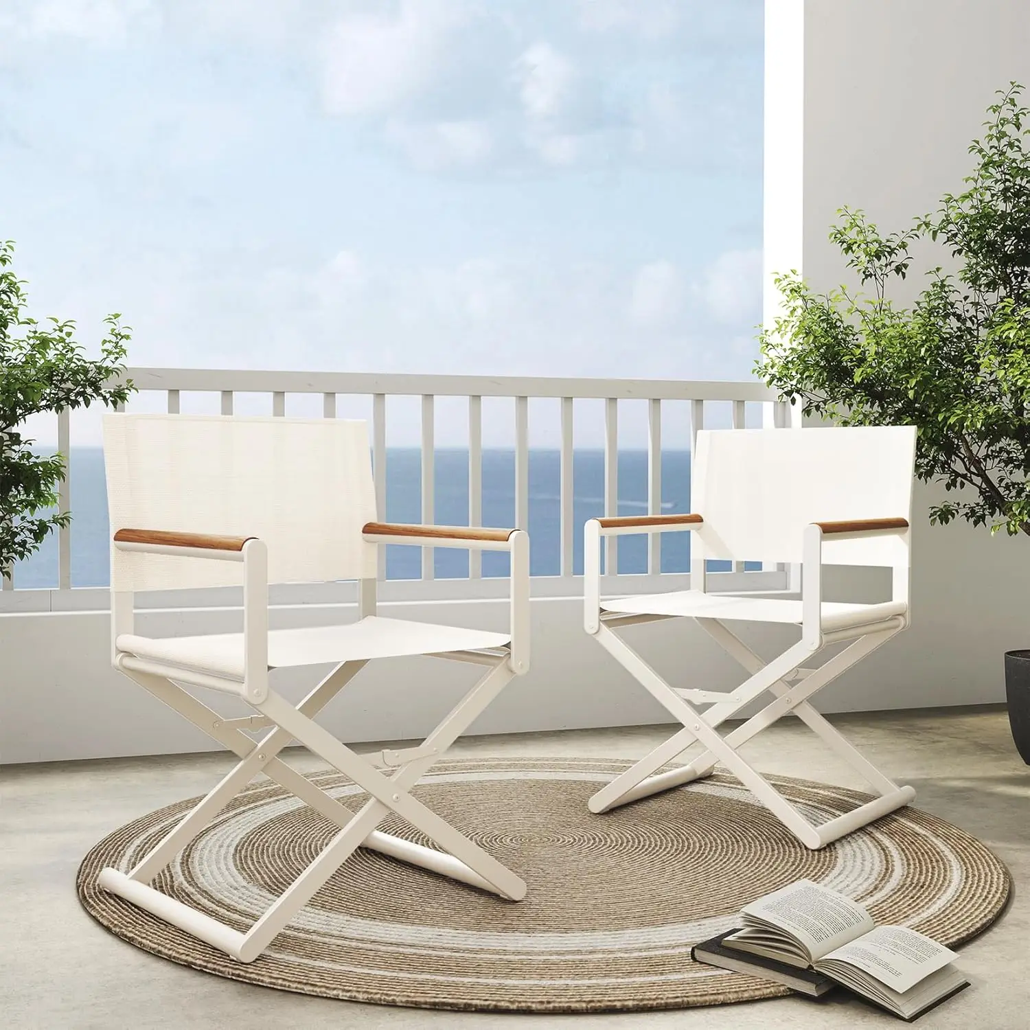 

Extra-Wide 2-Pack Directors Chairs, Outdoor Folding Dining Chair Set of 2 with Sling and Woodgrain Armrests