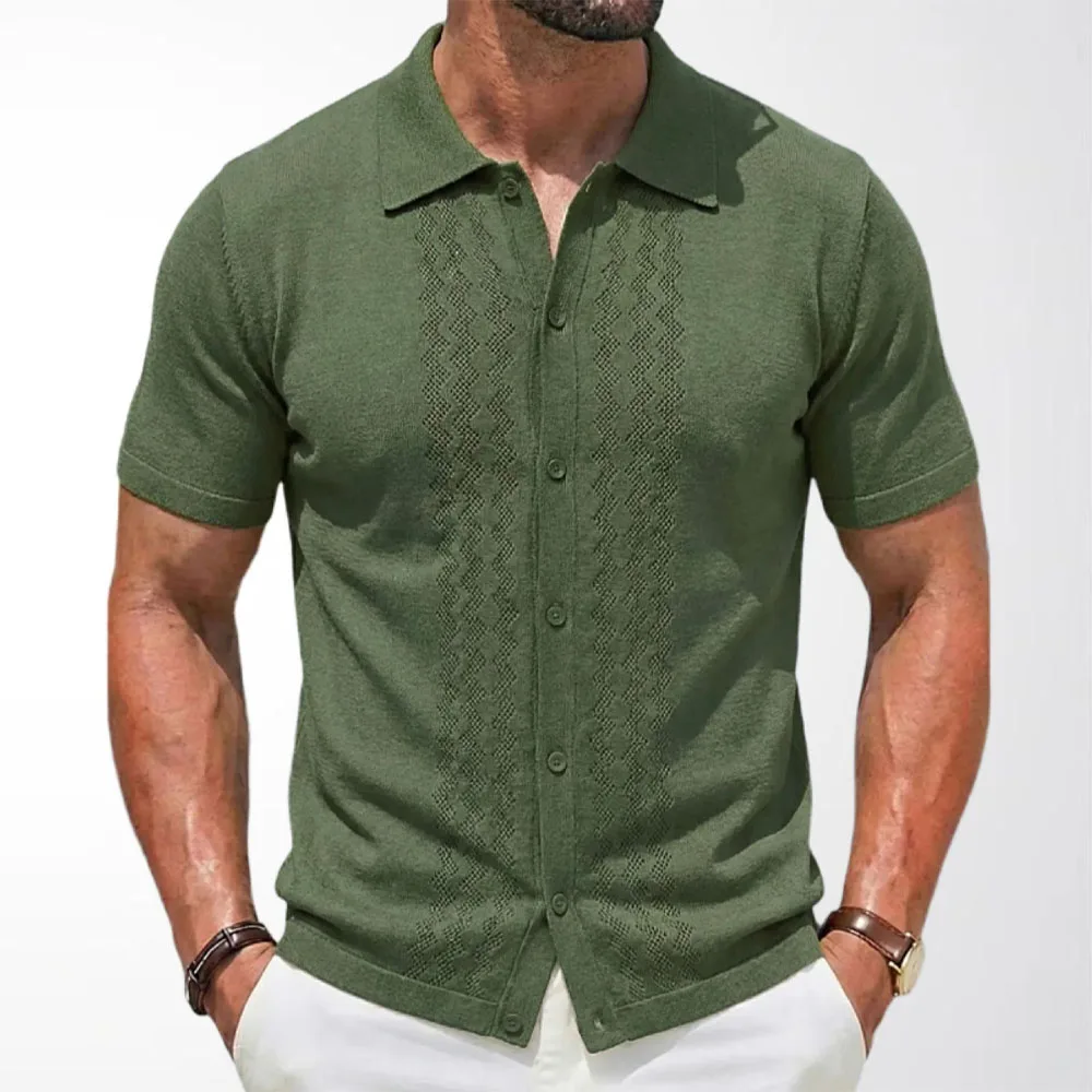 

Men's Summer Knitted Shirt Short Sleeve Button-Down Textured Casual Resort Style Breathable Top 2026 New
