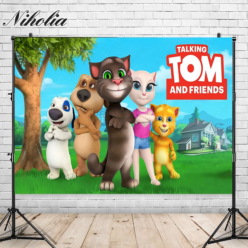 Niholia Talking Tom And Friends Backdrop For Kids Birthday Party Photography Background Cute Dogs Poster Photo Booth Props