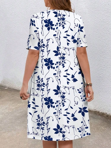 Imagen 2 del producto Vestido de talla grande a la moda para mujer, camisones para el hogar al aire libre, diseño Floral azul y blanco, falda de calle holgada estampada de alta calidad